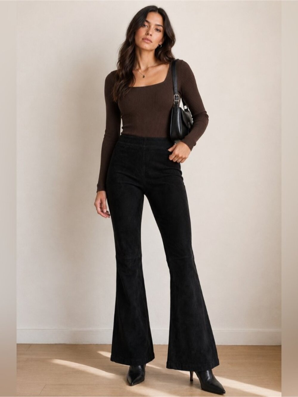 Danier Genuine Leather Suede Bootcut Pants | Black | Size 6